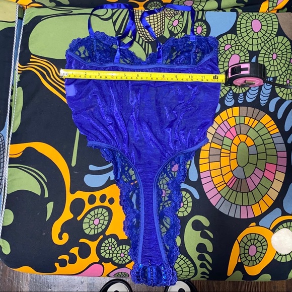 VTG 90s Faris Lingerie Blue Lace Sequined Teddy - Picture 5 of 7